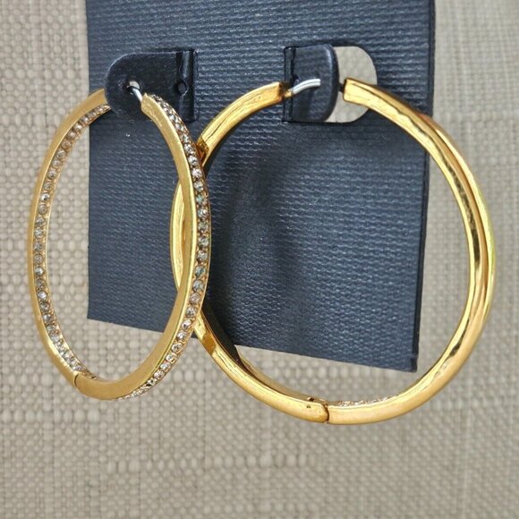 Nordstrom Jewelry - Nordstrom Women Earrings Hoop Round Crystal Accent Gold Tone Fashion Jewelry